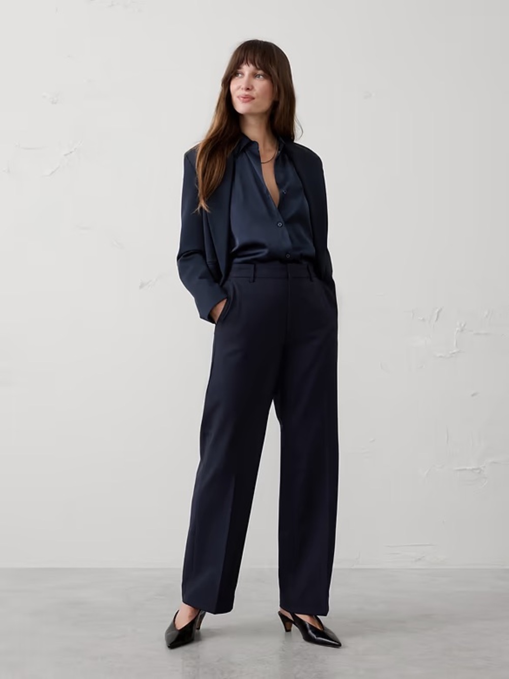 Banana Republic Navy Wide-Leg High-Rise Trousers